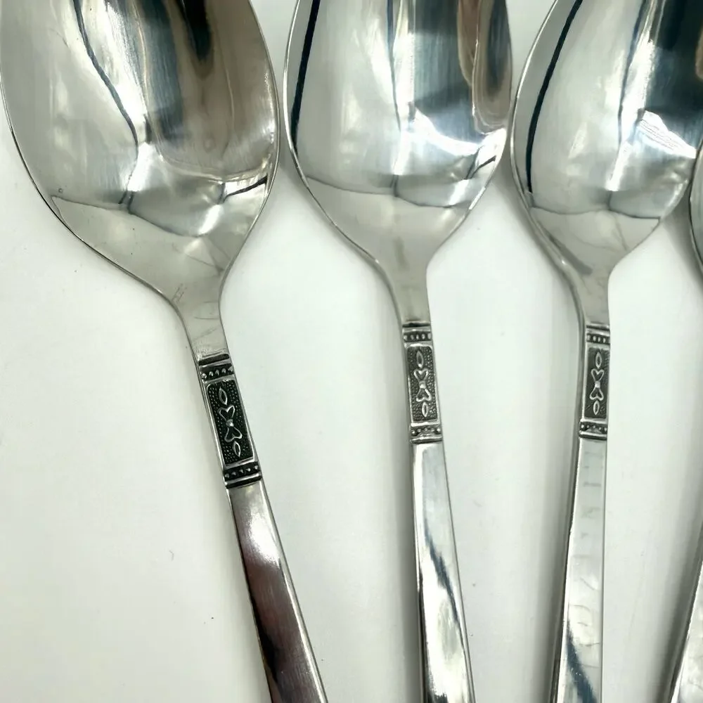 Customcraft Set~8 Stainless Teaspoons CUS3 Taiwan Flatware Silver/Black Accent